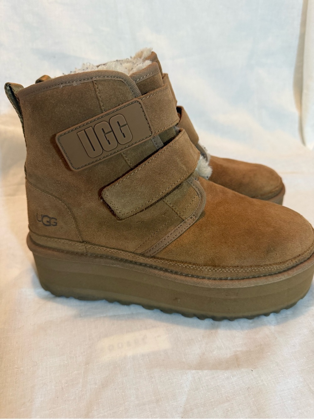 UGG Neumel Platform Double Strap Booties Chestnut Suede Size 9 - Picture 4 of 11
